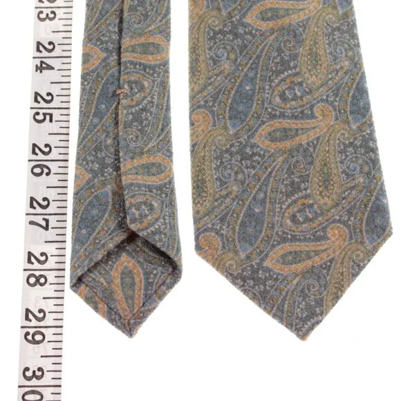 Kiton NWOT Wool/Silk Blend Neck Tie in Gray/Blue/Green/Beige/Mustard Paisley